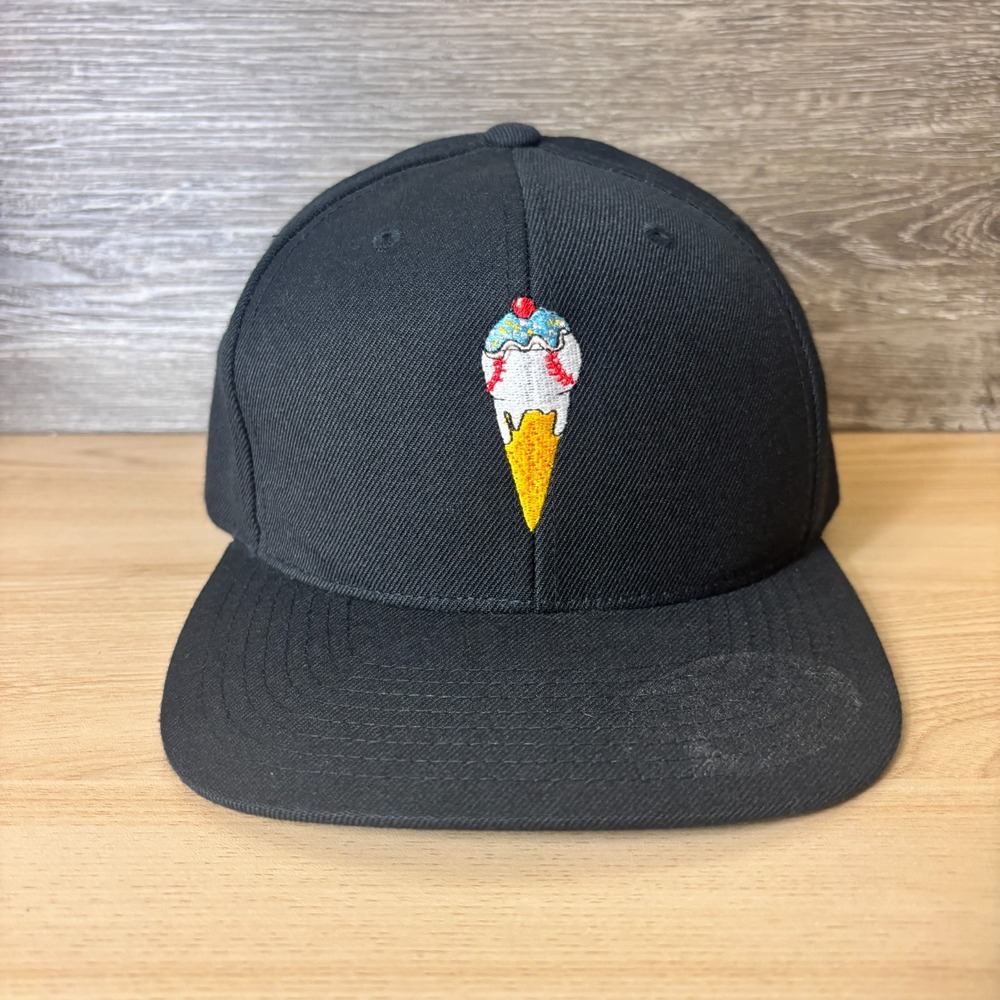 Baseballism Hat Cap Snapback Black Ice Cream Cone Baseball Outdoors Adjustable